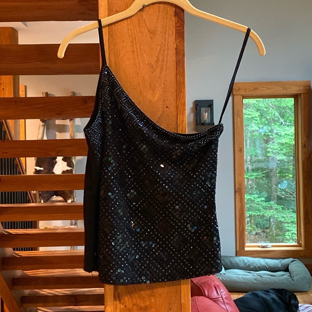 Moda International Asymmetrical Sequin Top, size Small